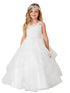Girls Multi Color Illusion Neckline Lace Applique Trim Pageant Dress 2-12 - SophiasStyle.com